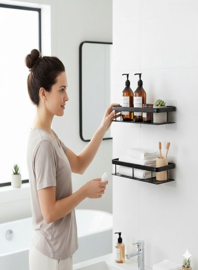 Austell Pack of 2 Aluminium Self Adhesive Bathroom Shelf for Wall Shelf Organizer Wall Mounted Bathroom Shelves, Rack Holder Stand for Bathroom Accessories Organiser Without Drill - Image 2
